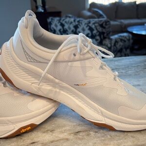 Hoka White and Tan Athletic Shoes